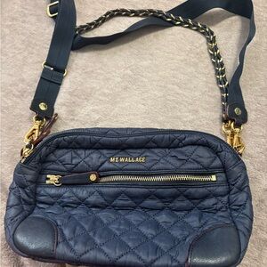 MZ Wallace Quilted Navy Crossbody Bag with Gold Accents